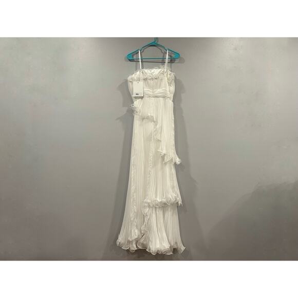 Mac Duggal 49537 White Pleated Tiered Ruffled Strapless Gown Sz 8 - Picture 7 of 9